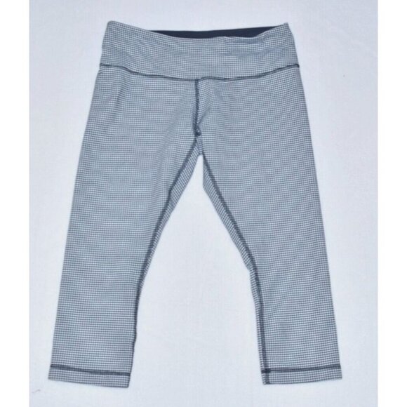 Lululemon Womens Wunder Under Crop II Gingham Navy Capri Leggings Yoga Size 8 - Picture 1 of 10